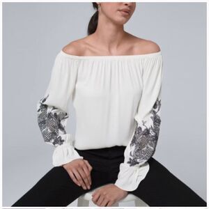 White House Black Market Embroidered Off-Shoulder Blouse